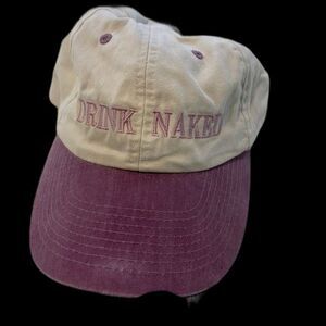 Vintage Hoxer Headwear “Drink Naked” Purple Brim Sporty Beige Baseball Cap/Hat